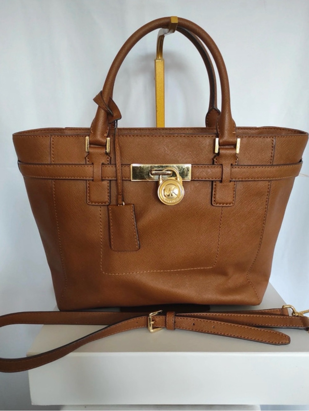 Michael Kors Cognac Leather Satchel with Gold Hardware